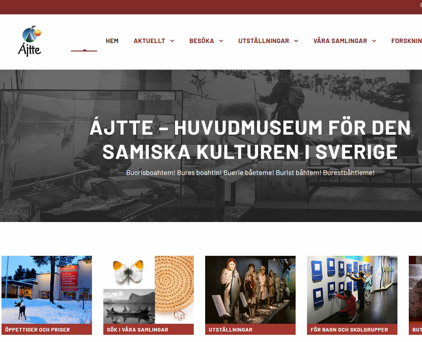 Screenshot of Ájtte Sami Museums website